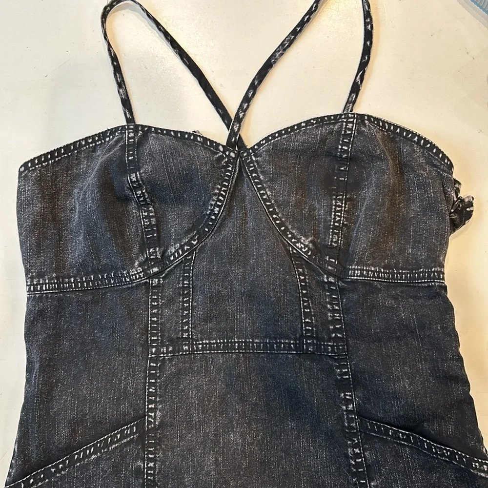 Nwt FREE PEOPLE Sz 12LUANNA DENIM MIDI DRESS IN WASHED BLACK_5